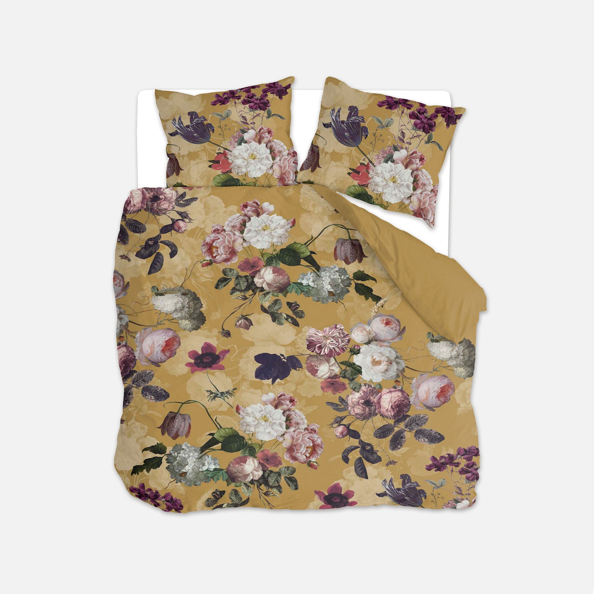 Dekbedovertrek Flowers United Okergeel