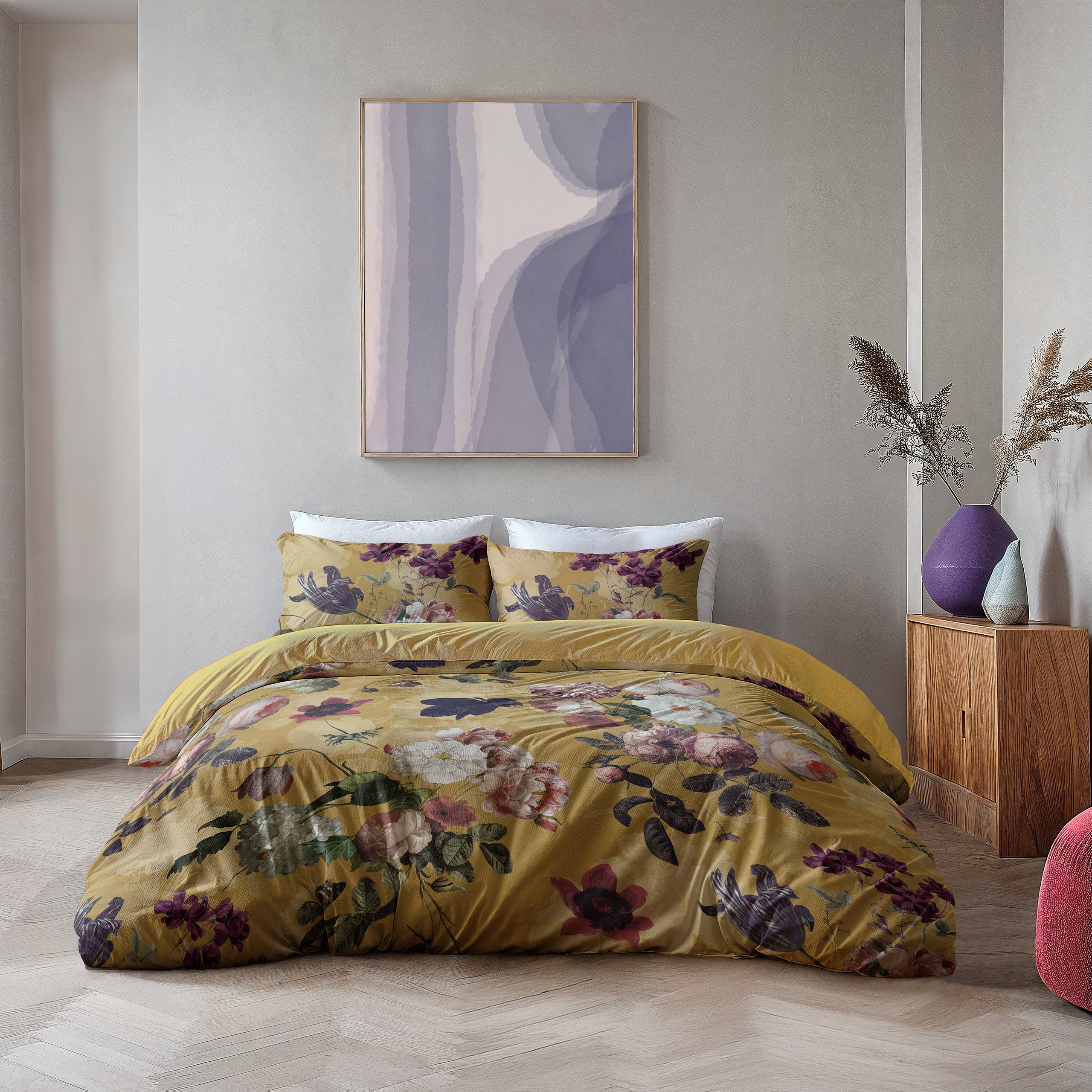 Dekbedovertrek Flowers United Okergeel