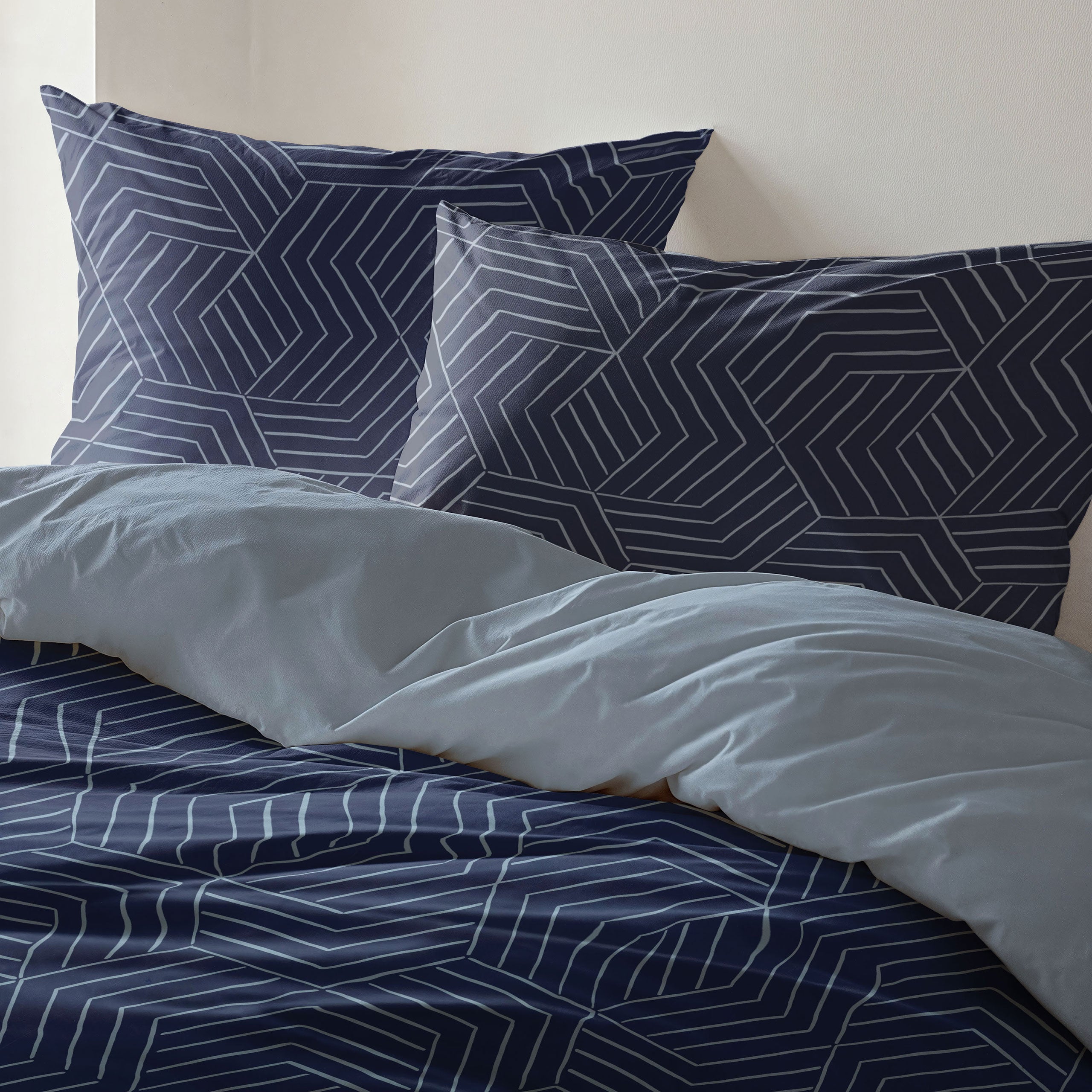 Dekbedovertrek Lined Grid Donker Blauw