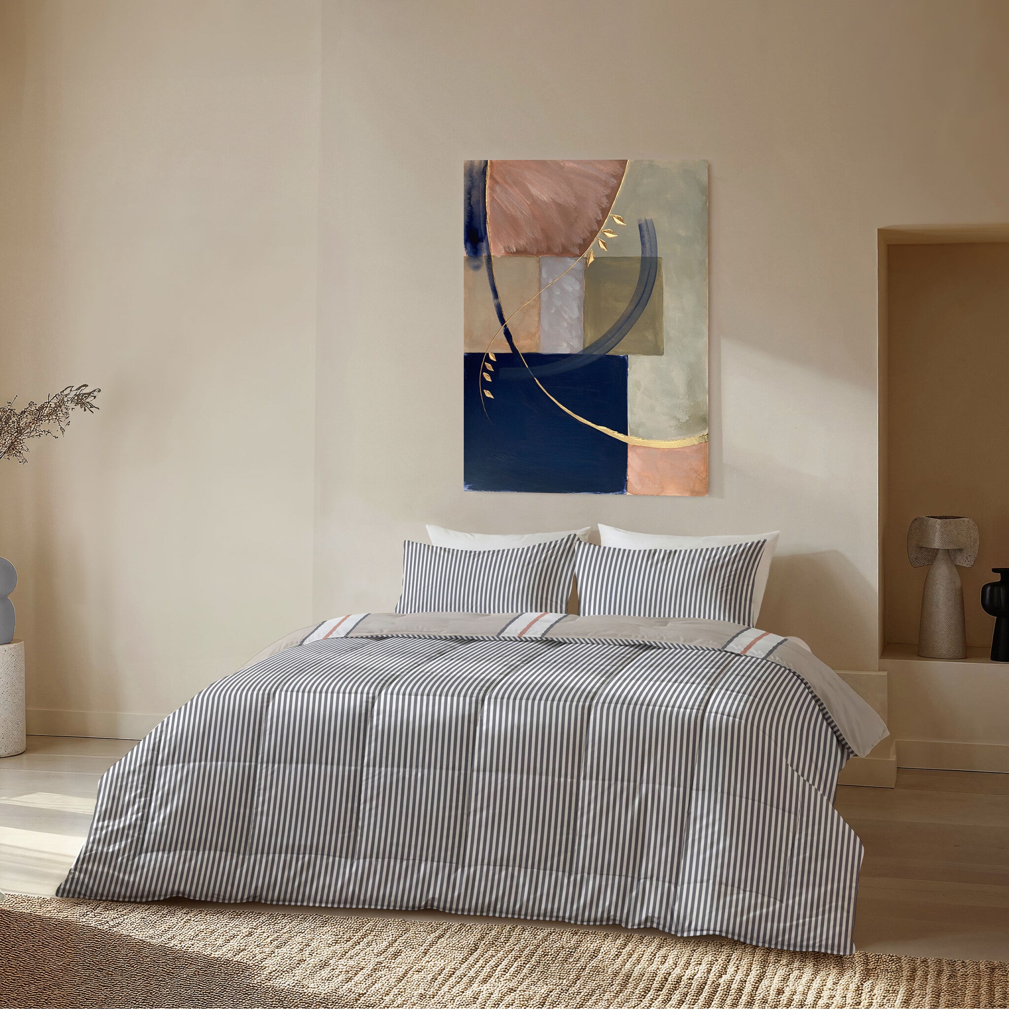 Byrklund - Dekbed Lined Up - Zand / Antraciet