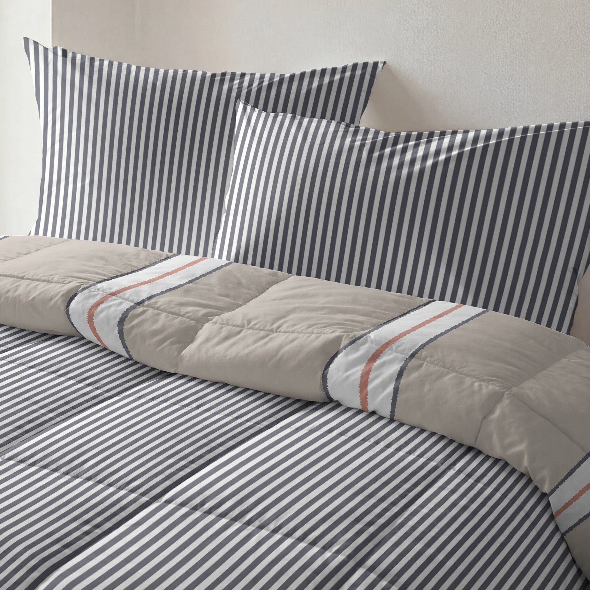 Byrklund - Dekbed Lined Up - Zand / Antraciet
