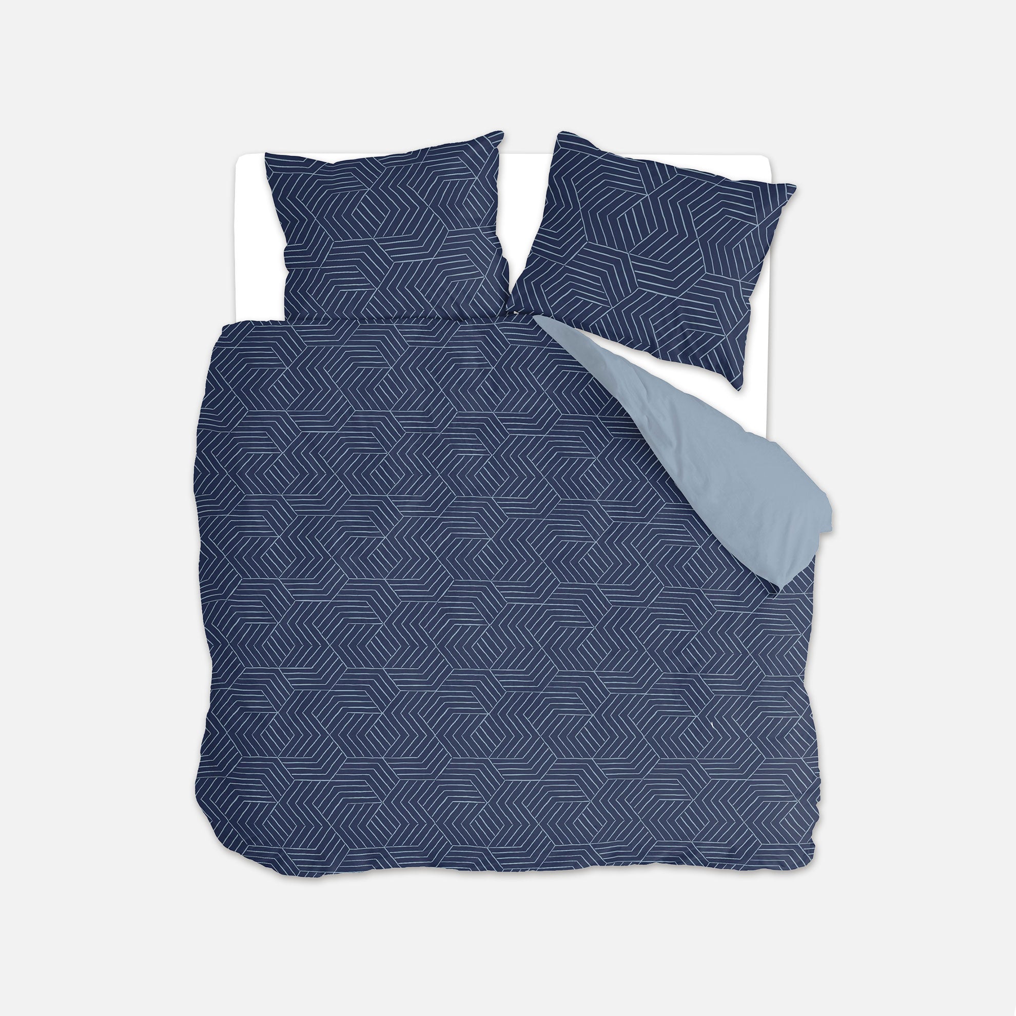 Dekbedovertrek Lined Grid Donker Blauw