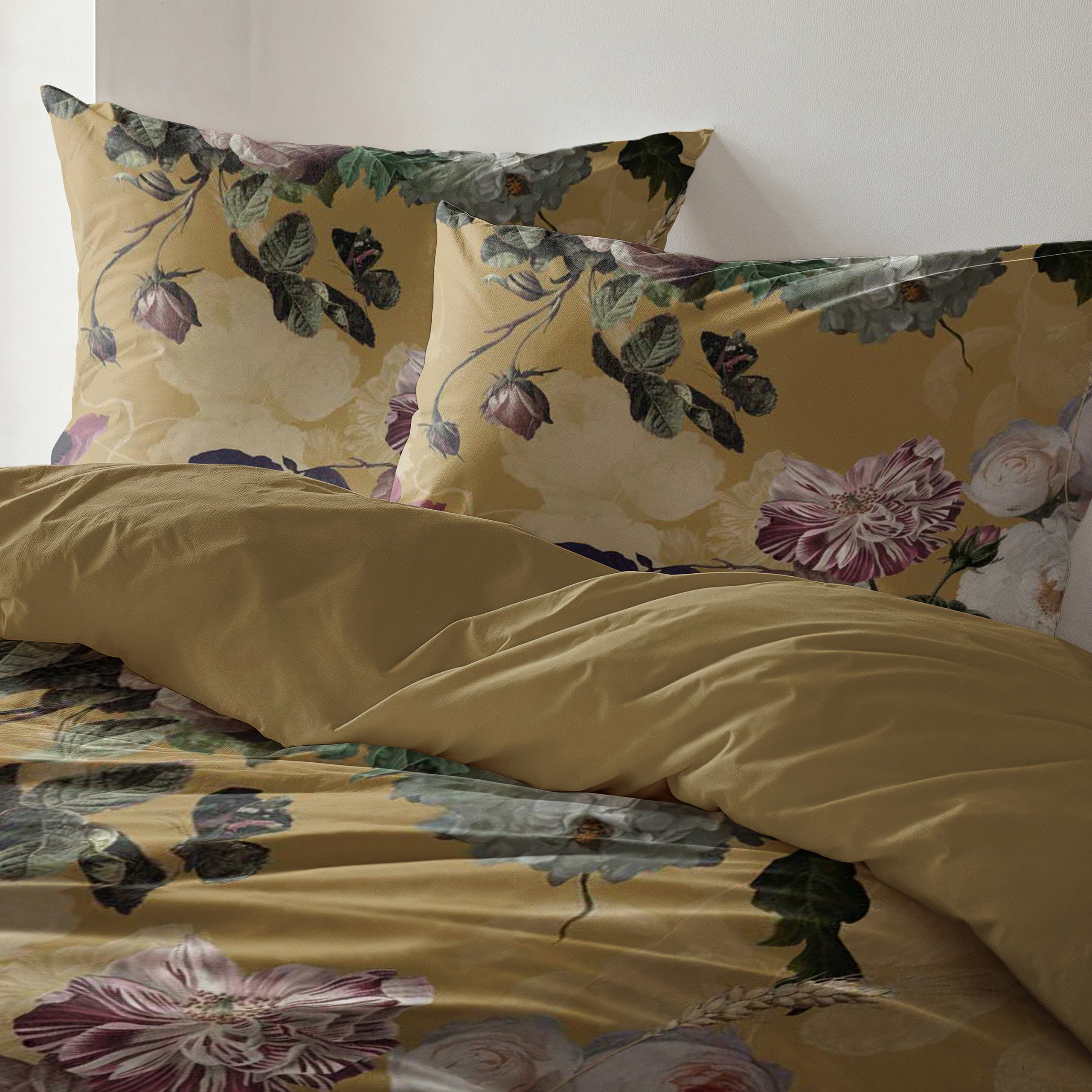 Dekbedovertrek Flowers United Okergeel