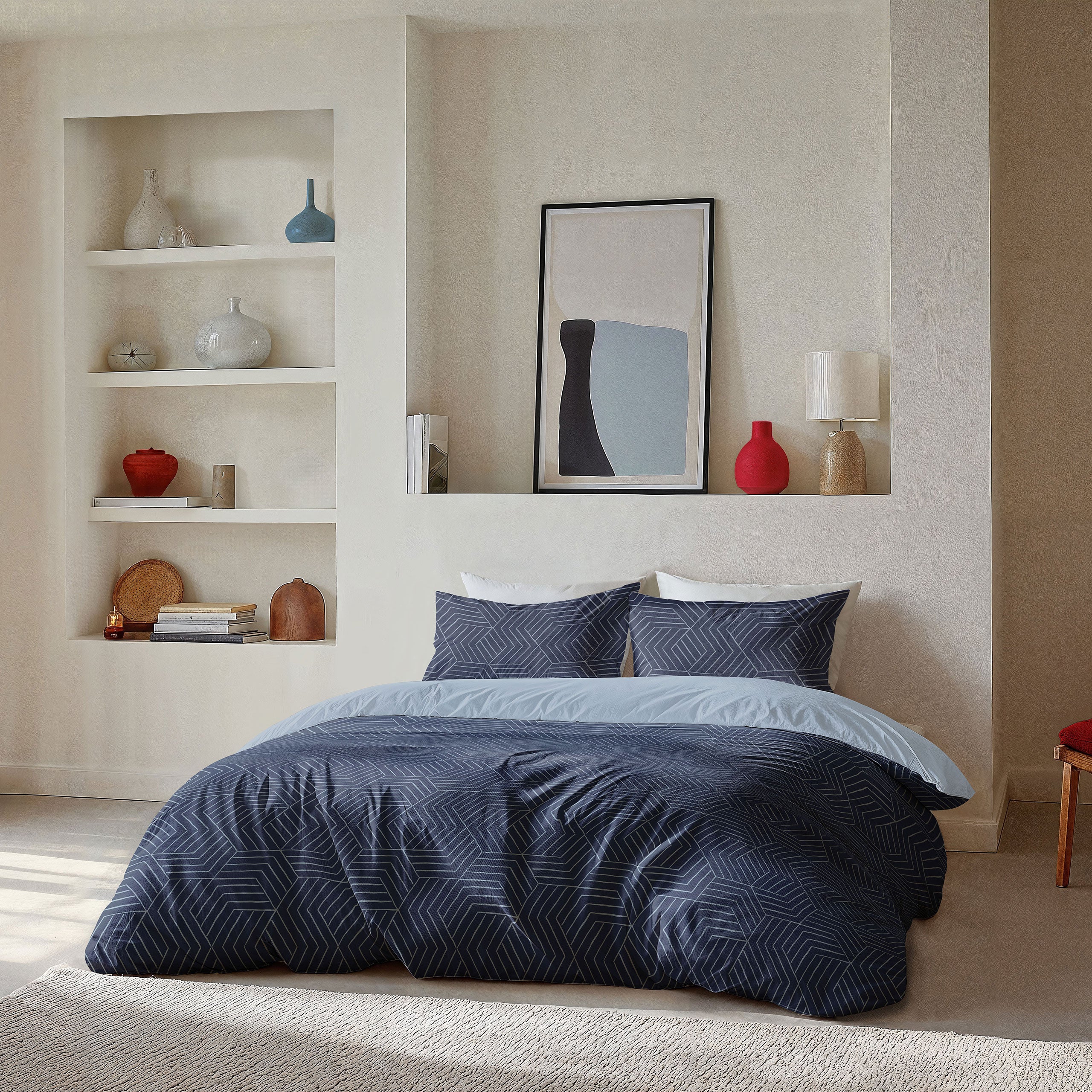 Dekbedovertrek Lined Grid Donker Blauw